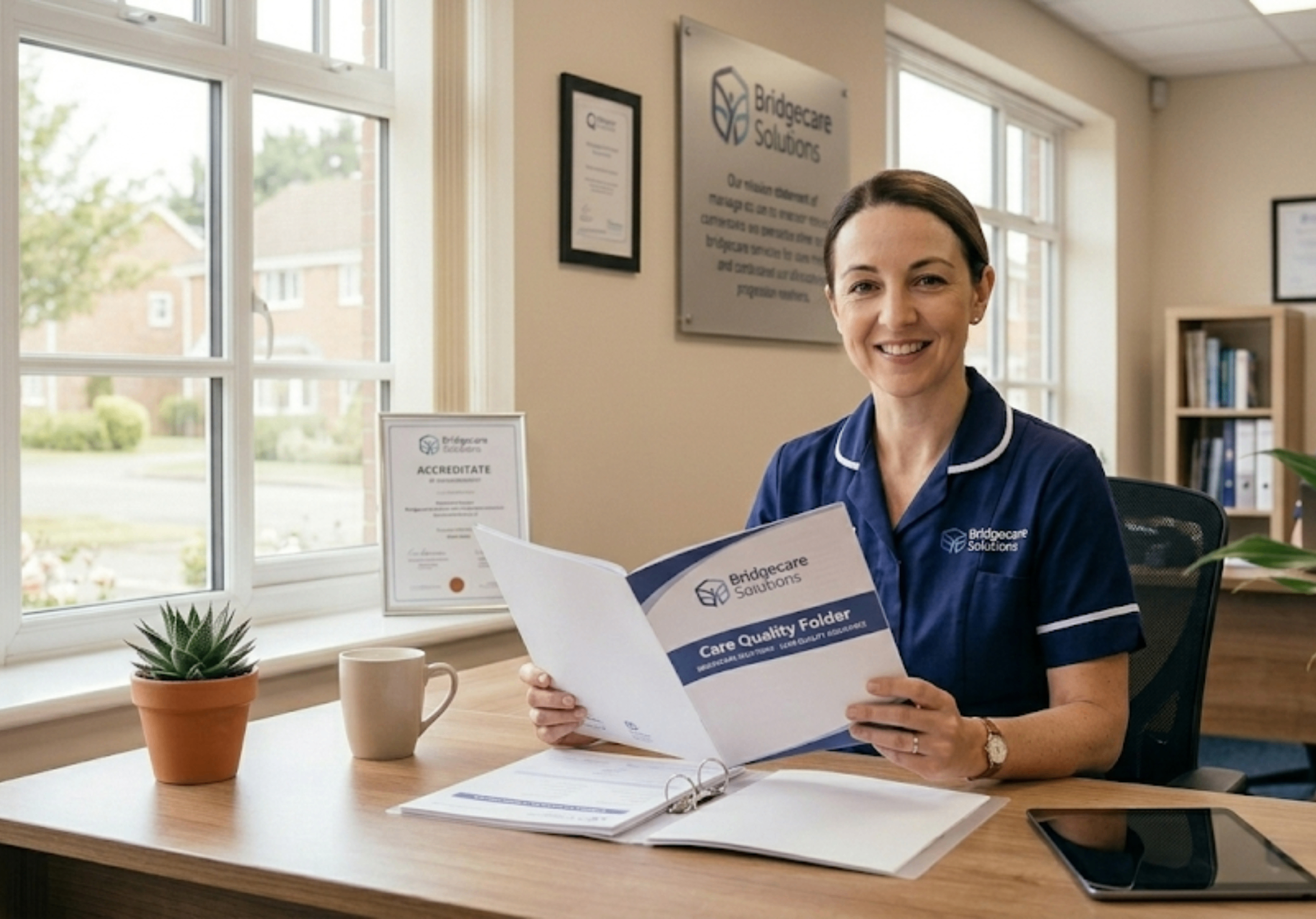 Bridgecare Solutions care coordinator with CQC certification at Stevenage office — Good rated home care agency Hertfordshire