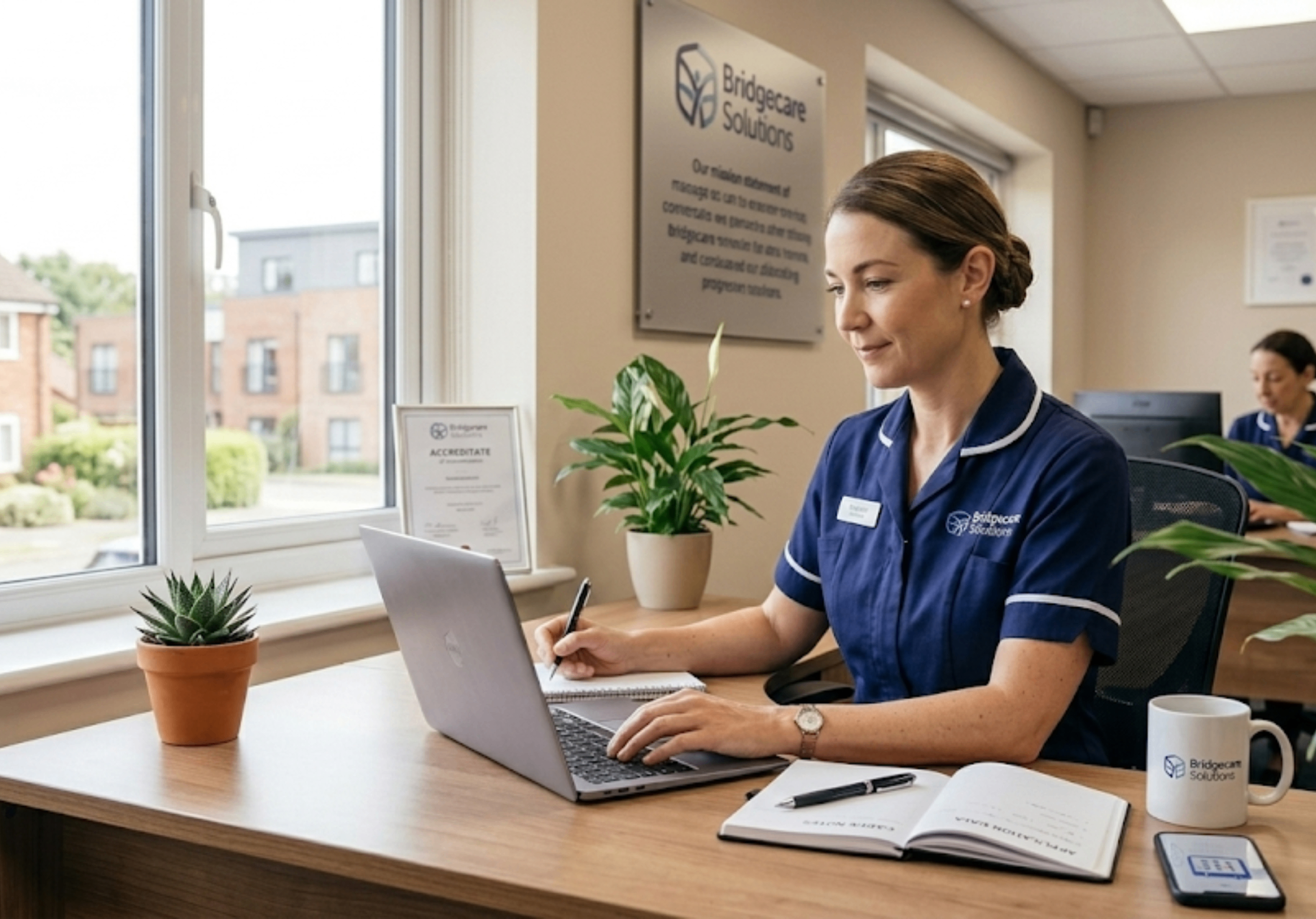 Prospective Bridgecare Solutions carer completing a job application at Stevenage office