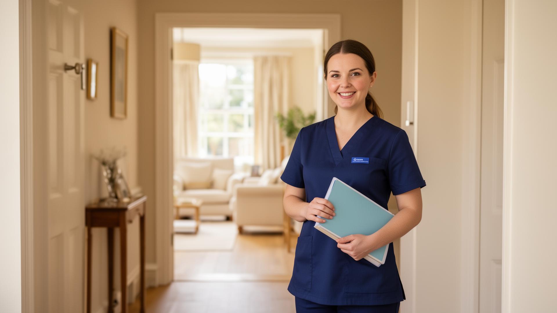 Bridgecare Solutions carer in navy uniform ready to provide home care services in Hertfordshire